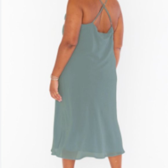 Show Me Your Mumu Verona Cowl Dress Deep Sage Chiffon - Picture 3 of 6